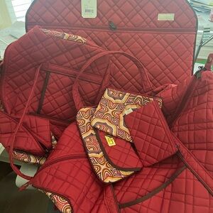 Cinda B Red Quilted Travel Bag Set